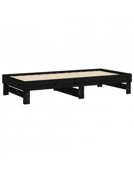Dormeuse Estraibile Nera 2x(90x190) cm Legno Massello di Pino