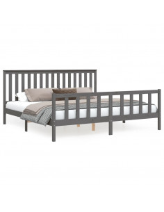 Giroletto con Testiera Grigio 200x200 cm Legno Massello di Pino 2