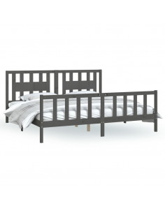 Giroletto con Testiera Grigio Legno Massello di Pino 200x200 cm 2