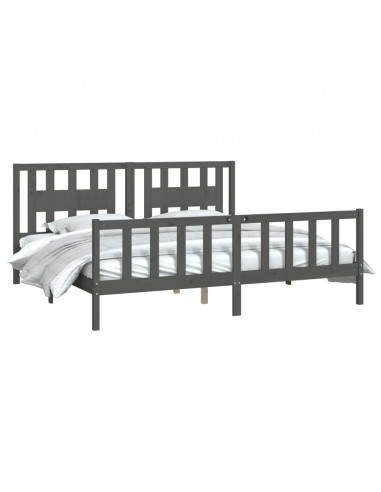 Giroletto con Testiera Grigio Legno Massello di Pino 200x200 cm