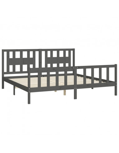 Giroletto con Testiera Grigio Legno Massello di Pino 200x200 cm