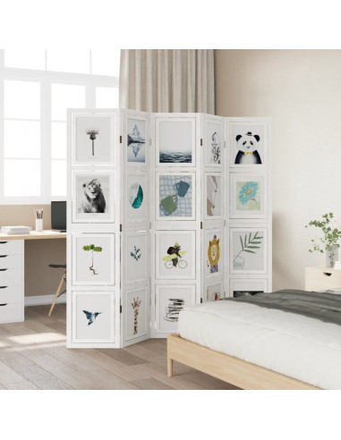 Divisorio Ambienti 5Pannelli Bianco Legno Massello di Paulownia