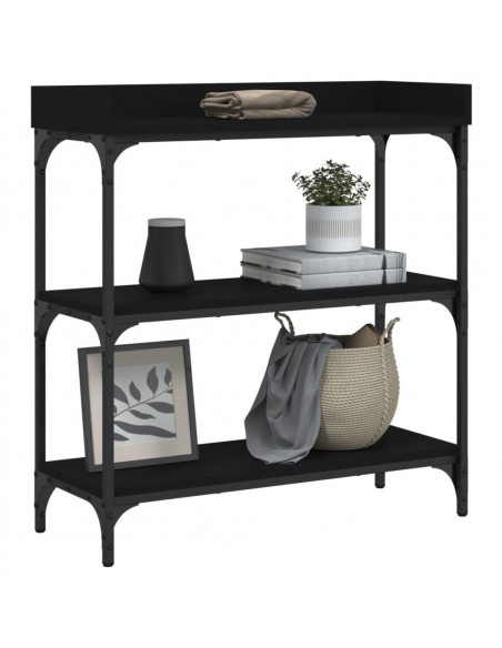 Tavolino Consolle con Ripiani Nero 75x30x80 cm