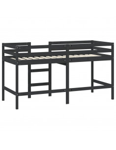 Letto Soppalco con Scala Bambini Nero 90x200cm Massello Pino 2