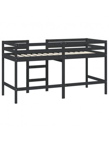 Letto Soppalco con Scala Bambini Nero 90x200cm Massello Pino