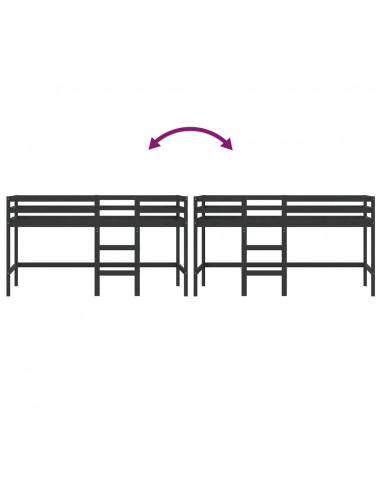 Letto Soppalco con Scala Bambini Nero 90x200cm Massello Pino