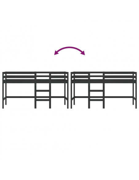 Letto Soppalco con Scala Bambini Nero 90x200cm Massello Pino