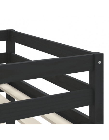 Letto Soppalco con Scala Bambini Nero 90x200cm Massello Pino