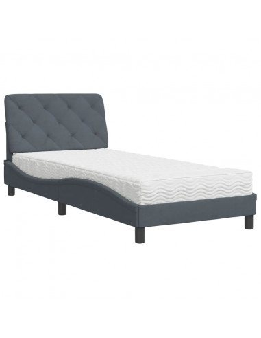 Letto con Materasso Grigio Scuro 90x200 cm in Velluto