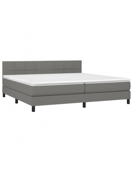 Letto a Molle Materasso e LED Grigio Scuro 200x200cm in Tessuto