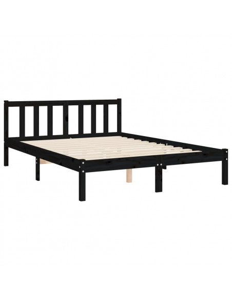 Giroletto con Testiera Nero 140x190 cm in Legno Massello
