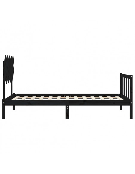 Giroletto con Testiera Nero 100x200 cm in Legno Massello