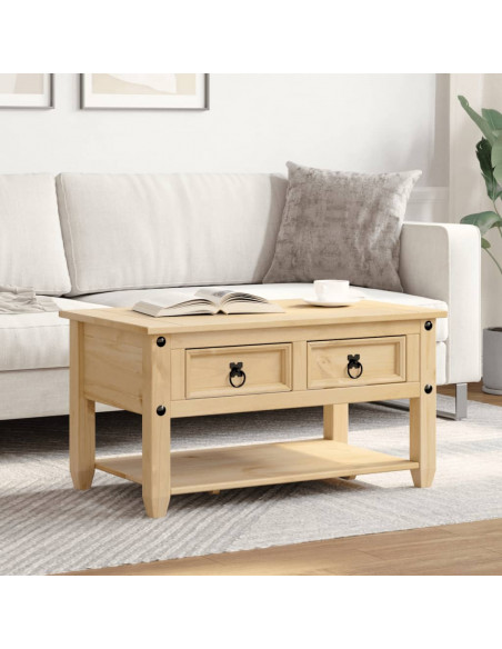 Tavolino con Cassetti Corona 85x50x45 cm Legno Massello di Pino