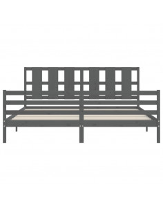 Giroletto con Testiera Grigio 200x200 cm in Legno Massello 2