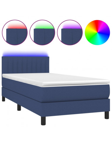 Letto a Molle con Materasso e LED Blu 80x200 cm in Tessuto