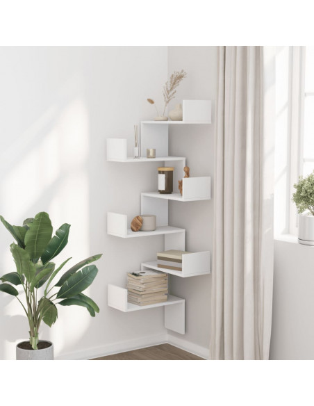 Scaffale Angolare Muro Bianco 45x45x147 cm Legno Multistrato