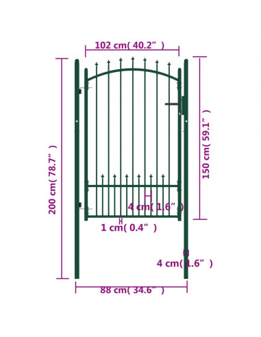 Cancello per Recinzione con Punte in Acciaio 100x150 cm Verde