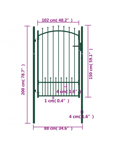 Cancello per Recinzione con Punte in Acciaio 100x150 cm Verde