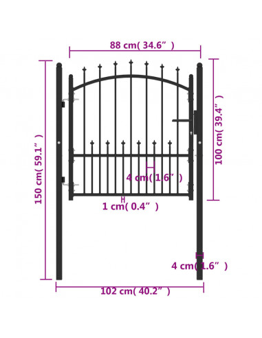 Cancello per Recinzione con Punte in Acciaio 100x100 cm Nero