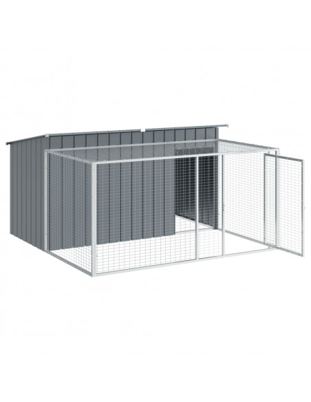Casetta Cani con Corsa Antracite 197x194x110 cm Acciaio Zincato