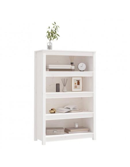 Libreria Bianca 80x35x126 cm in Legno Massello di Pino