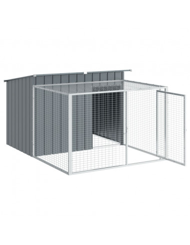 Casetta Cani con Corsa Antracite 153x194x110 cm Acciaio Zincato