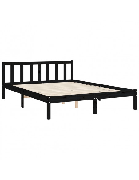 Giroletto con Testiera Nero 140x190 cm in Legno Massello