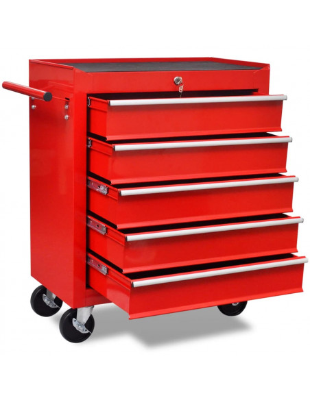Carrello Portautensili con 5 Cassetti Rosso per Garage