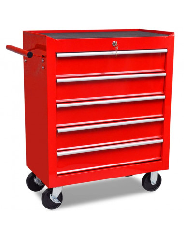 Carrello Portautensili con 5 Cassetti Rosso per Garage