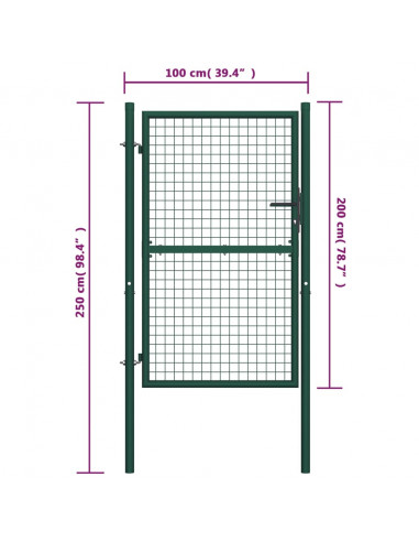Cancello per Recinzione in Acciaio 100x200 cm Verde