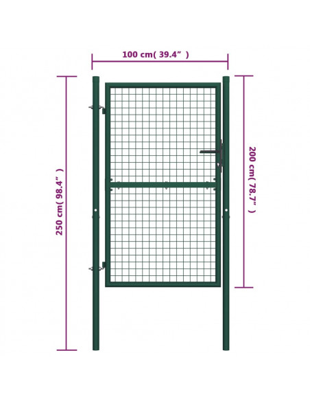 Cancello per Recinzione in Acciaio 100x200 cm Verde