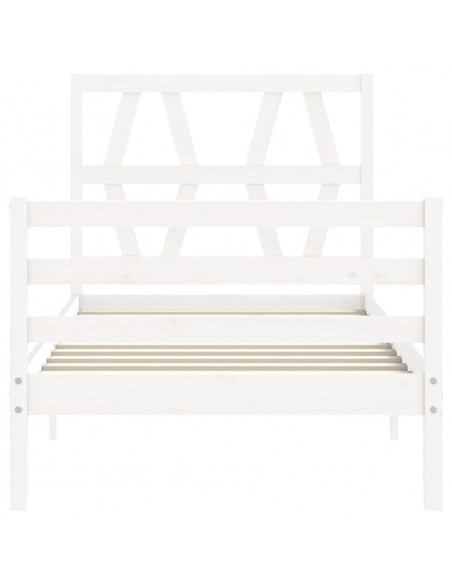Giroletto con Testiera Bianco 90x200 cm in Legno Massello