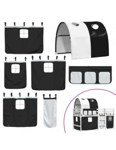 Letto a Soppalco con Tunnel Bambini Bianco e Nero 90x190cm Pino