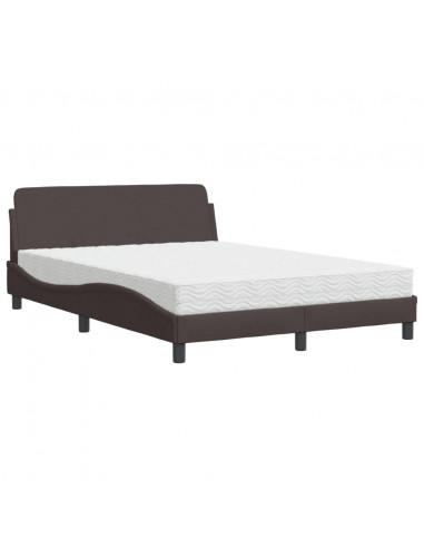 Letto con Materasso Marrone Scuro 140x190cm Tessuto
