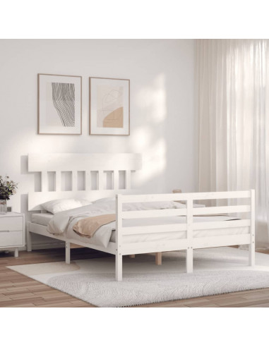 Giroletto con Testiera Bianco 140x190 cm in Legno Massello