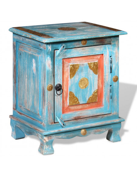 Comodino in Legno Massello di Mango Blu