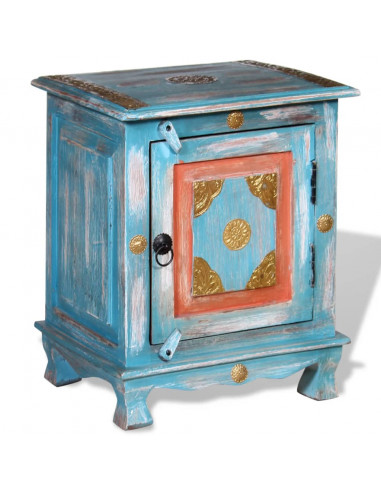Comodino in Legno Massello di Mango Blu