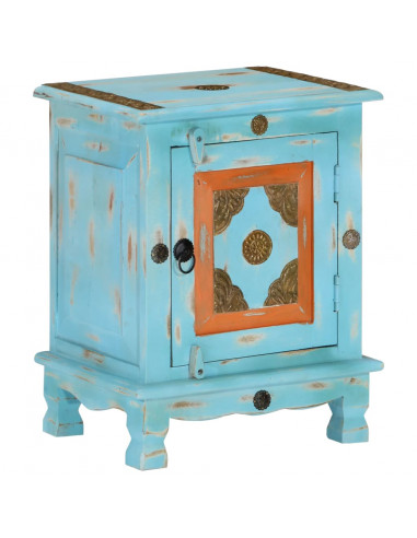 Comodino in Legno Massello di Mango Blu