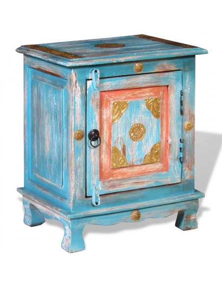 Comodino in Legno Massello di Mango Blu