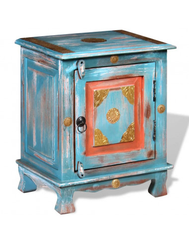 Comodino in Legno Massello di Mango Blu