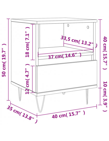 Comodino Rovere Sonoma 40x35x50 cm in Legno Multistrato
