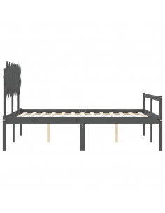 Letto per Anziani con Testiera Grigio King in Legno Massello 2