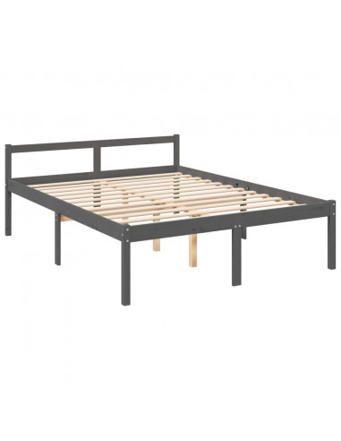 Letto per Anziani con Testiera Grigio King in Legno Massello