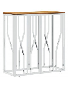 Tavolino da Salotto Argento in Acciaio Inox e Massello d'Acacia 2