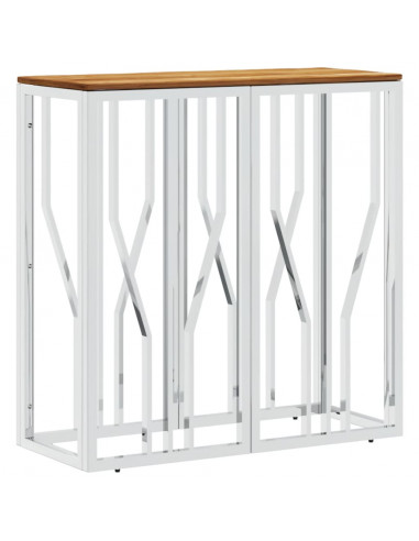 Tavolino da Salotto Argento in Acciaio Inox e Massello d'Acacia