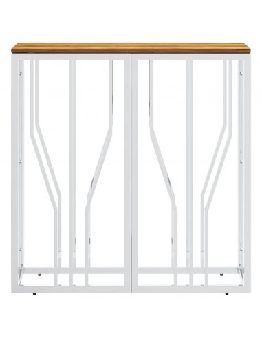 Tavolino da Salotto Argento in Acciaio Inox e Massello d'Acacia