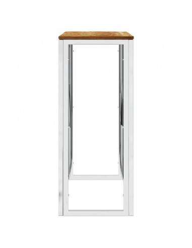 Tavolino da Salotto Argento in Acciaio Inox e Massello d'Acacia