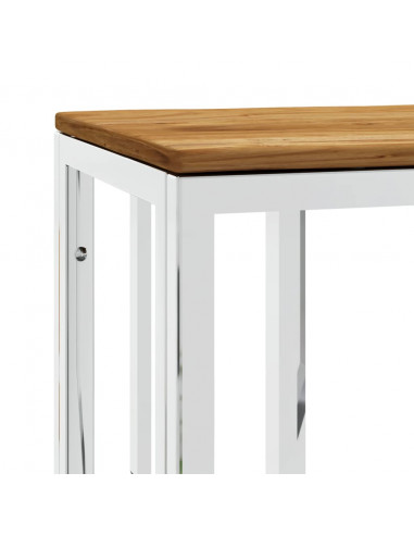 Tavolino da Salotto Argento in Acciaio Inox e Massello d'Acacia