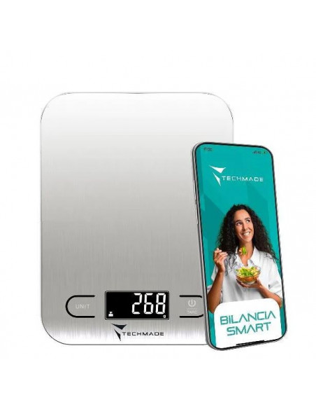 BILANCIA DA CUCINA DIGITALE SMART 5KG CON APP TECHMADE TM-KT630LB ACCIAIO