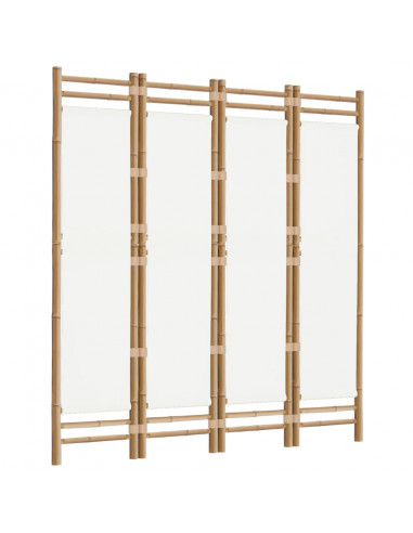 Divisorio Ambienti 4 Pannelli Pieghevole 160 cm Bambù e Tela